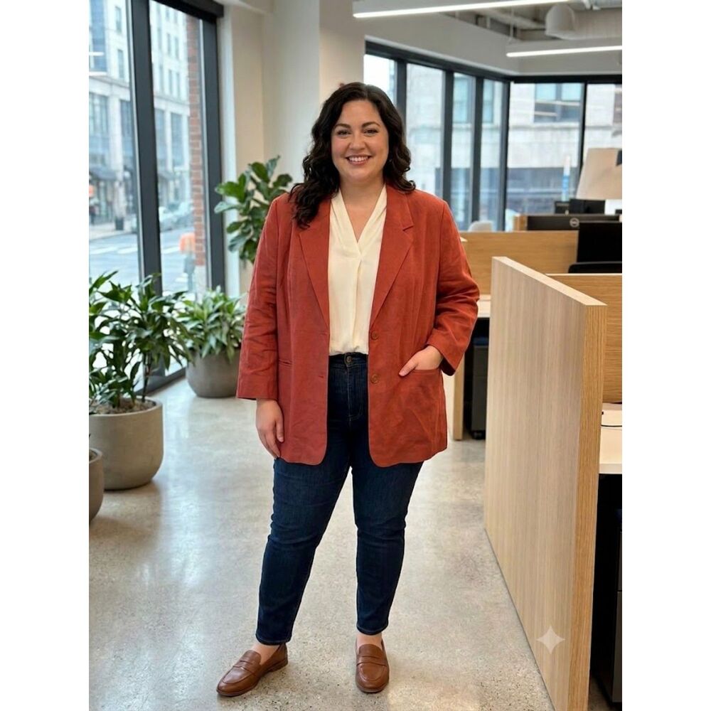 Coral Red Rust Women's Relaxed Linen Blend Blazer